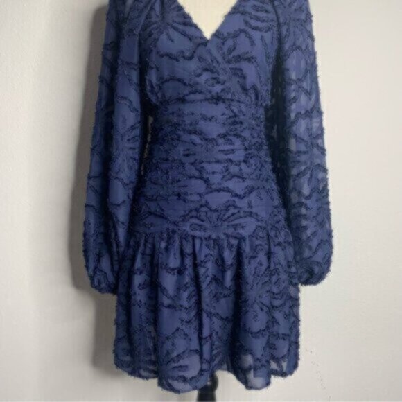 NWT Tanya Taylor Eva Navy Blue Puff Sleeve Mini Dress - Picture 10 of 13